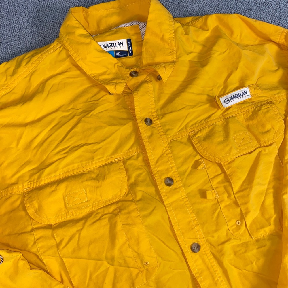 Magellan Fishing Shirt Mens XXL Yellow Long Sleeve Button Down MagWick Fish Gear